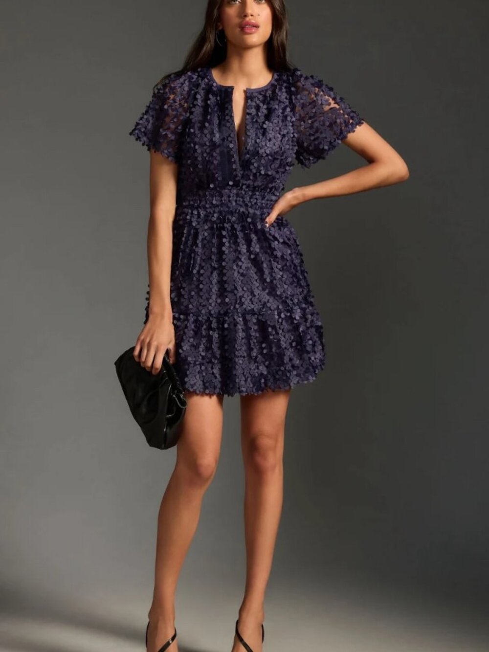 Anthropologie Somerset Floral Appliqué Mini Dress | Blue | Size 1X